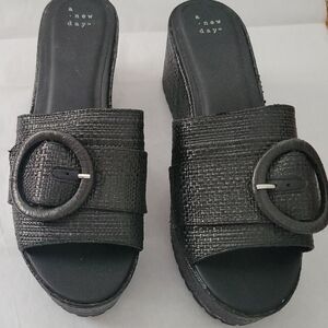 A New Day Black Wedge Sandals